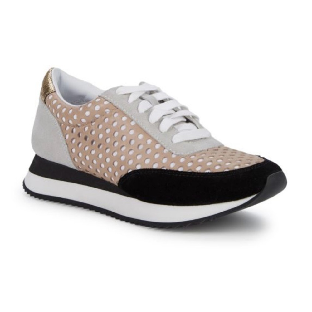 LOEFFLER RANDALL RIO PERFORATED LEATHER & SUEDE SNEAKERS - SIZE 9